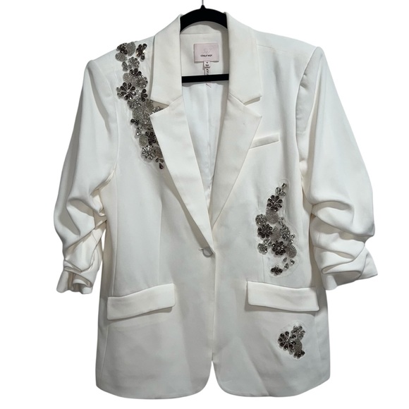Cinq A Sept Kylie Diamond Daisies Embellished Blazer Jacket In Ivory/Smoke - Picture 4 of 14